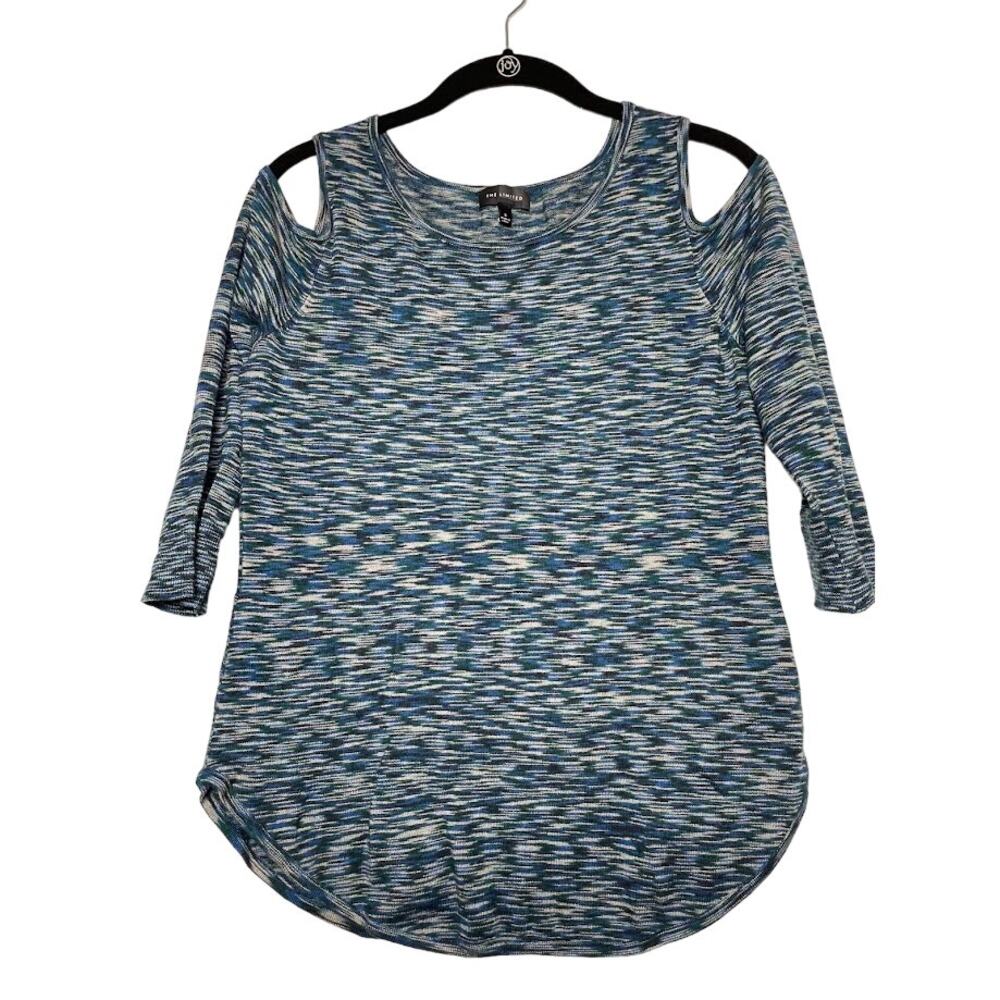 The Limited Blue Cold Shoulder Top Womens Small Striped Print Scoop Neck Blouse